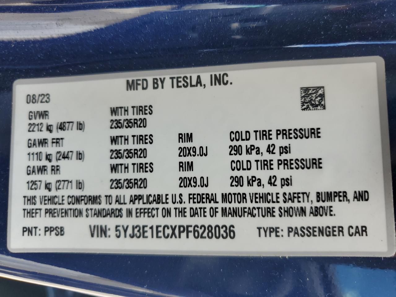 5YJ3E1ECXPF628036 2023 Tesla Model 3