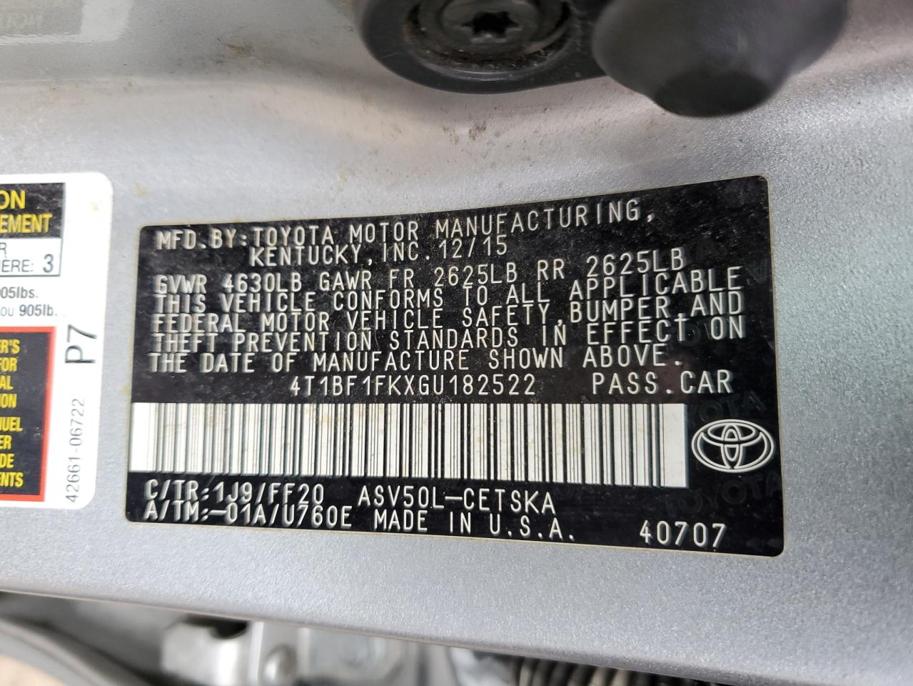 4T1BF1FKXGU182522 2016 Toyota Camry Le