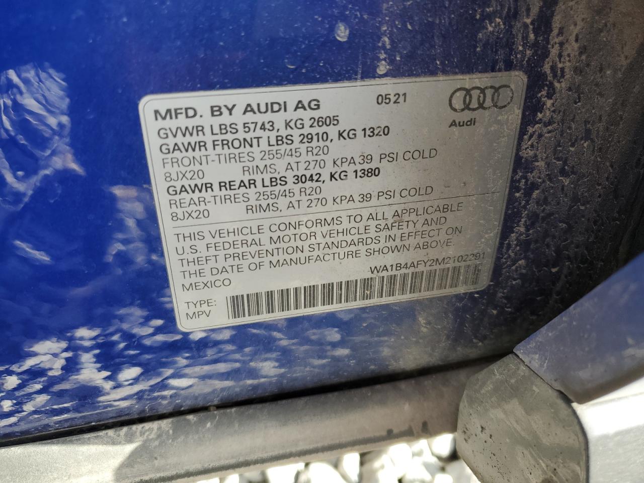 WA1B4AFY2M2102291 2021 Audi Sq5 Premium Plus