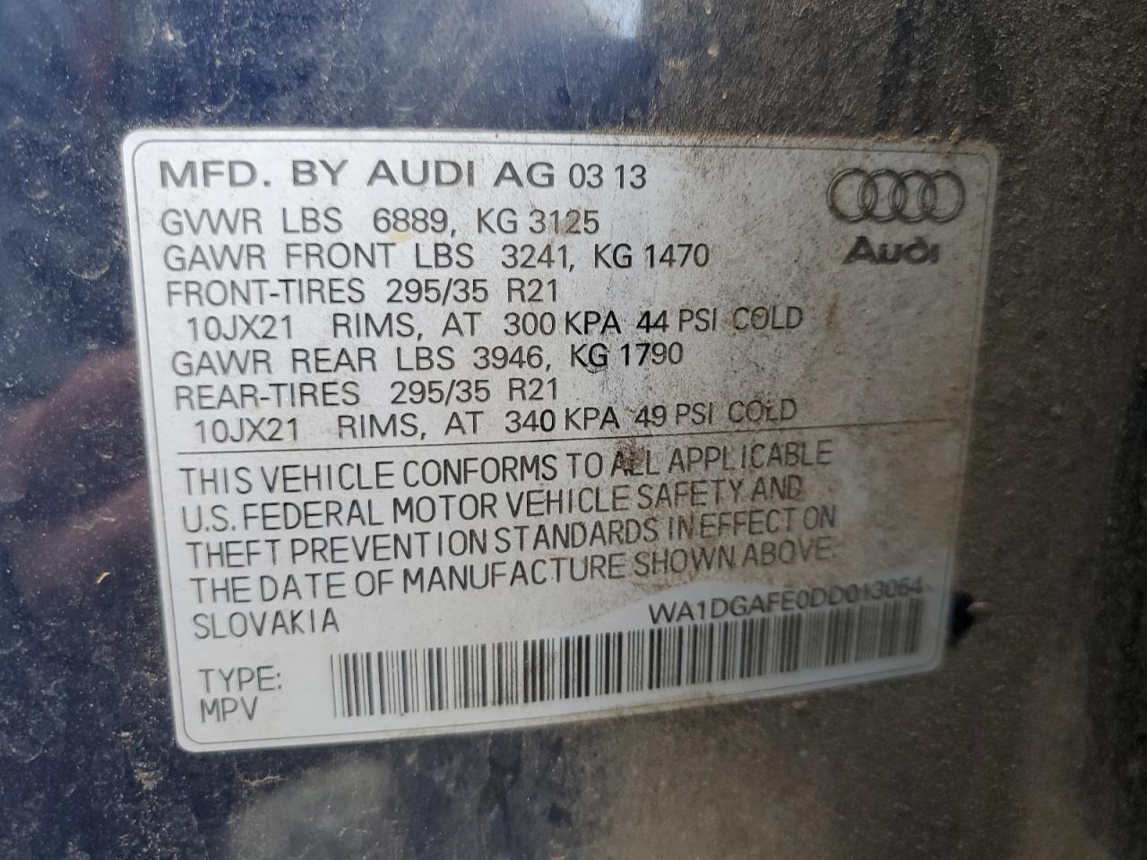 2013 Audi Q7 Prestige VIN: WA1DGAFE0DD013054 Lot: 73507404