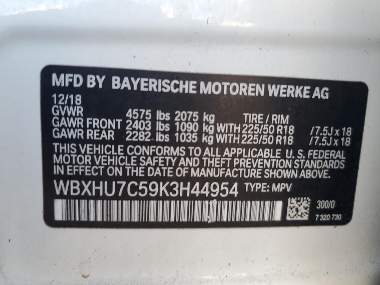 WBXHU7C59K3H44954 2019 BMW X1 Sdrive28I