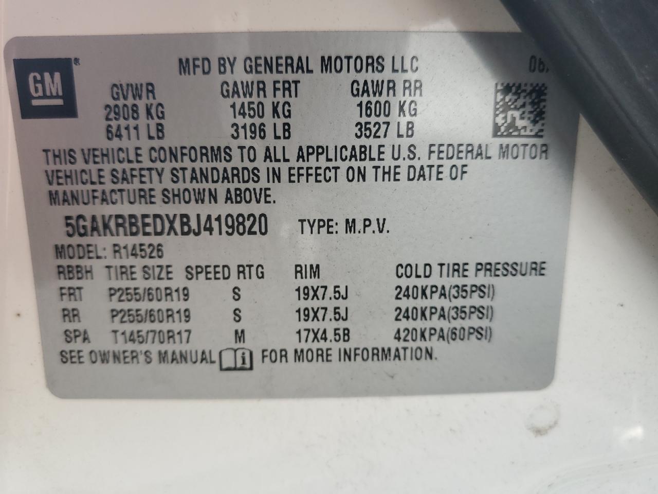 5GAKRBEDXBJ419820 2011 Buick Enclave Cxl