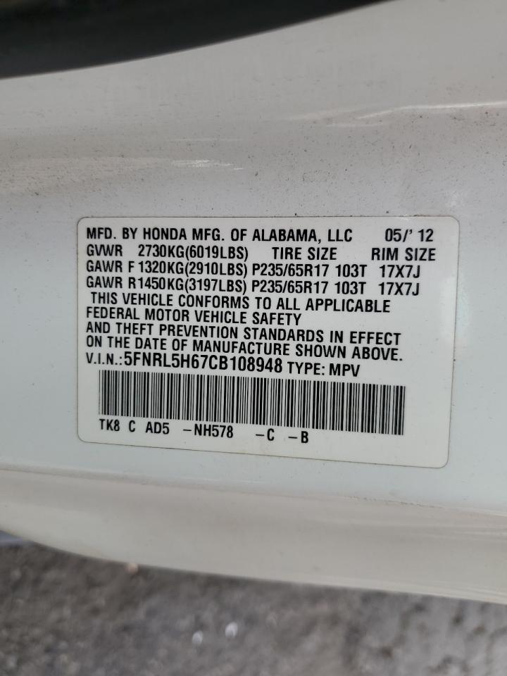 5FNRL5H67CB108948 2012 Honda Odyssey Exl