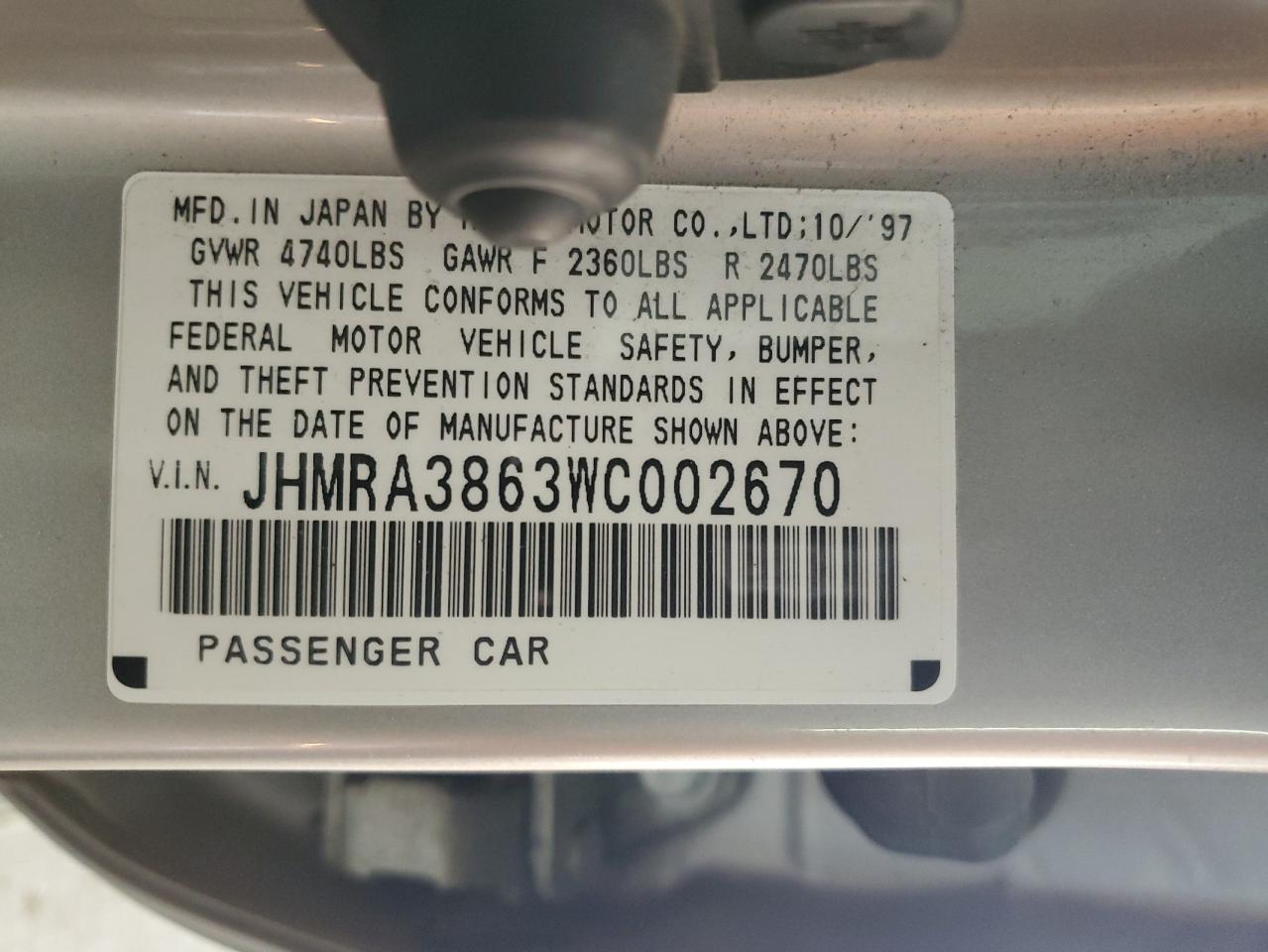 JHMRA3863WC002670 1998 Honda Odyssey Lx