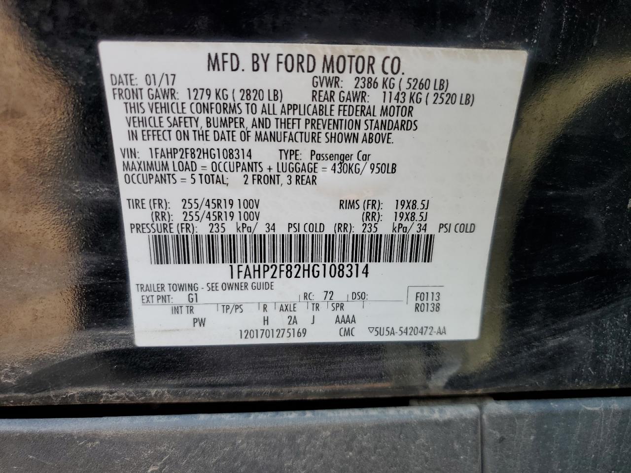 1FAHP2F82HG108314 2017 Ford Taurus Limited