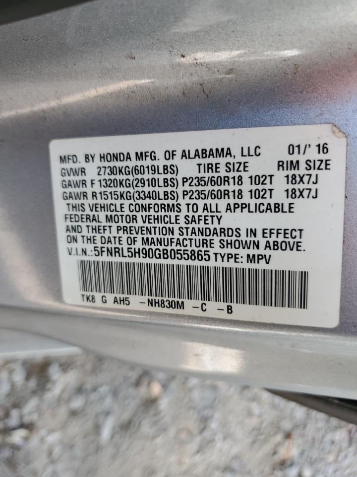 5FNRL5H90GB055865 2016 Honda Odyssey Touring