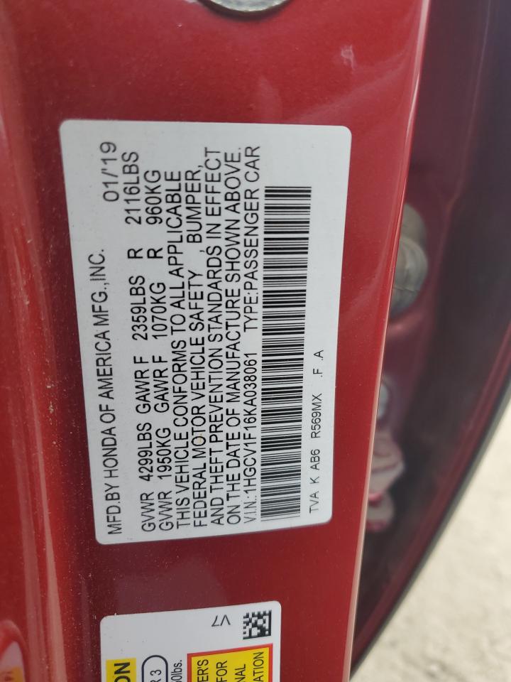 1HGCV1F16KA038061 2019 Honda Accord Lx