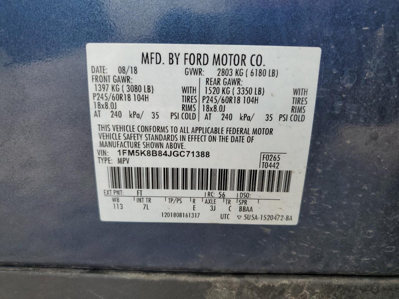 1FM5K8B84JGC71388 2018 FORD EXPLORER - Image 13