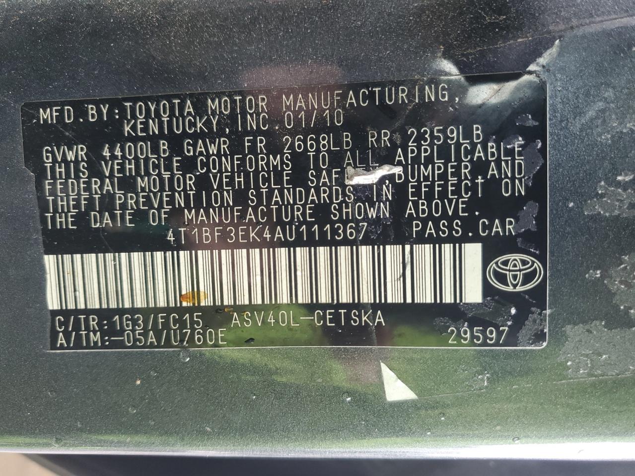 4T1BF3EK4AU111367 2010 Toyota Camry Base