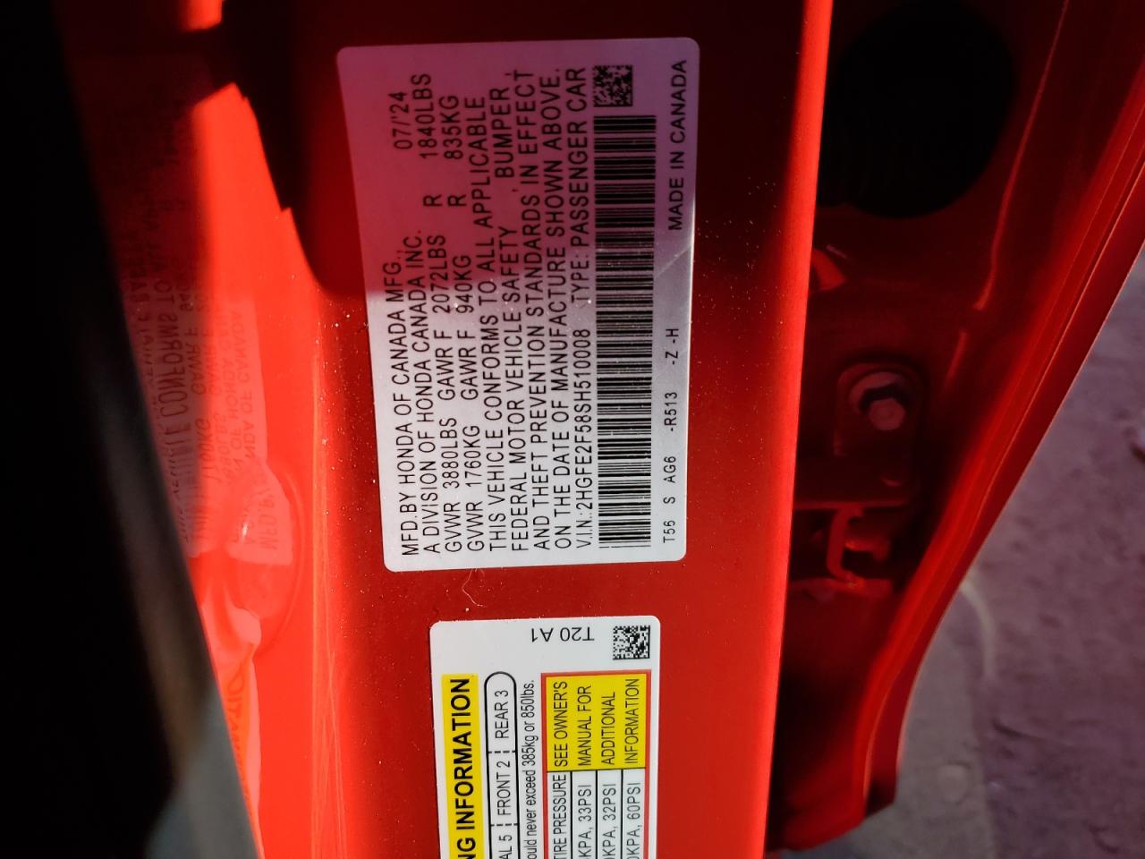 2HGFE2F58SH510008 2025 Honda Civic Sport