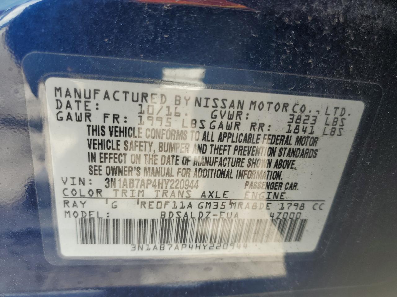 3N1AB7AP4HY220944 2017 Nissan Sentra S