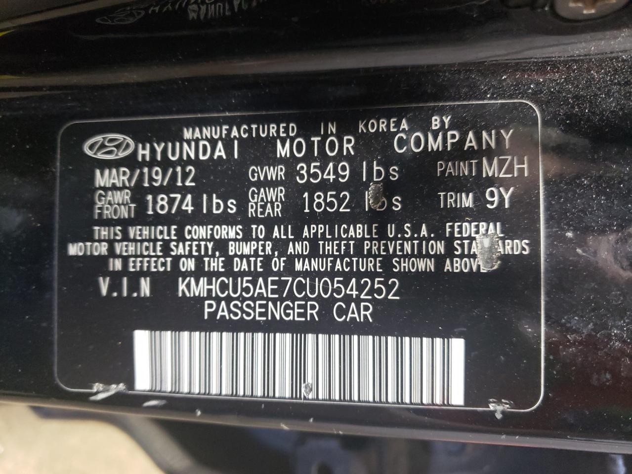 KMHCU5AE7CU054252 2012 Hyundai Accent Gls