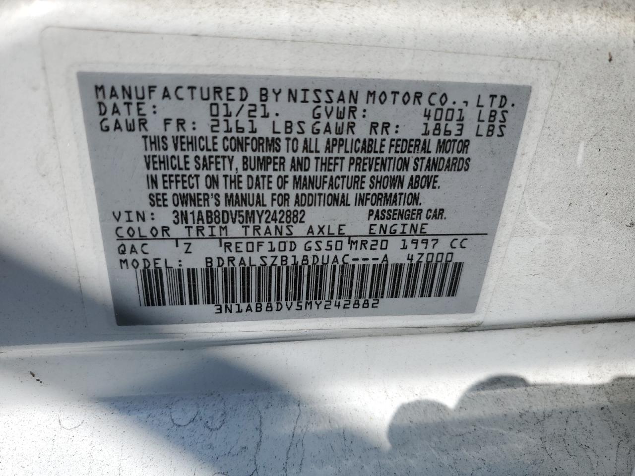 3N1AB8DV5MY242882 2021 Nissan Sentra Sr