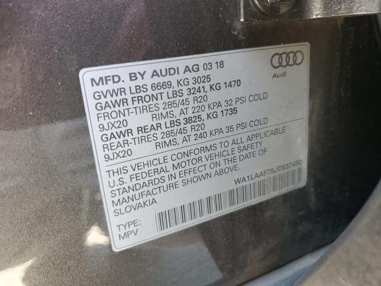 2018 Audi Q7 Premium Plus VIN: WA1LAAF75JD037490 Lot: 77029504