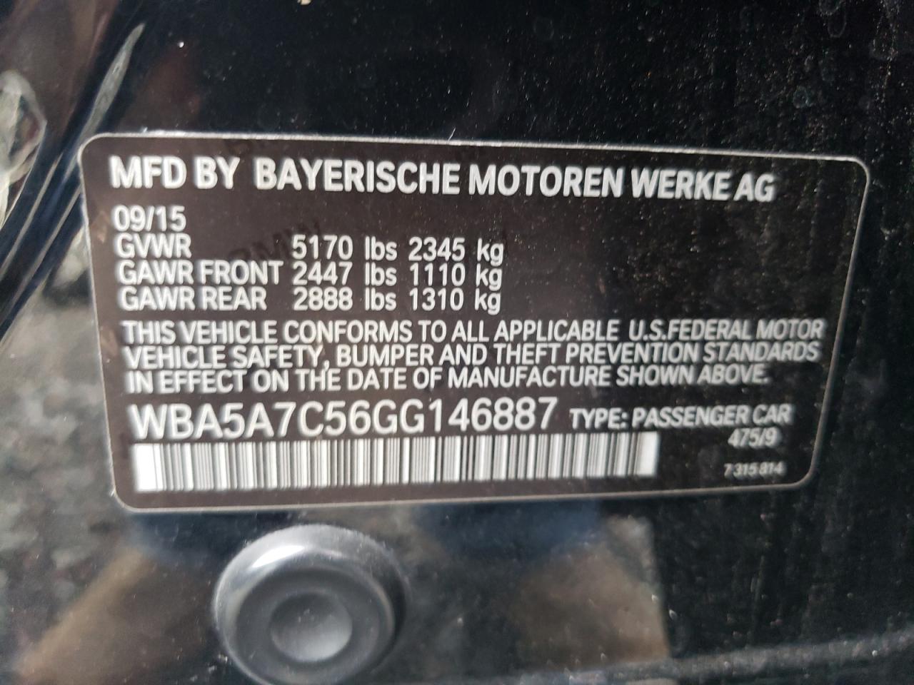 WBA5A7C56GG146887 2016 BMW 528 Xi