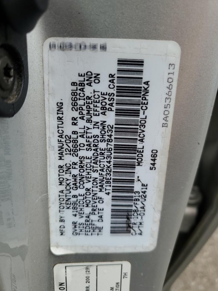 2003 Toyota Camry Le VIN: 4T1BE32K43U678432 Lot: 73169924