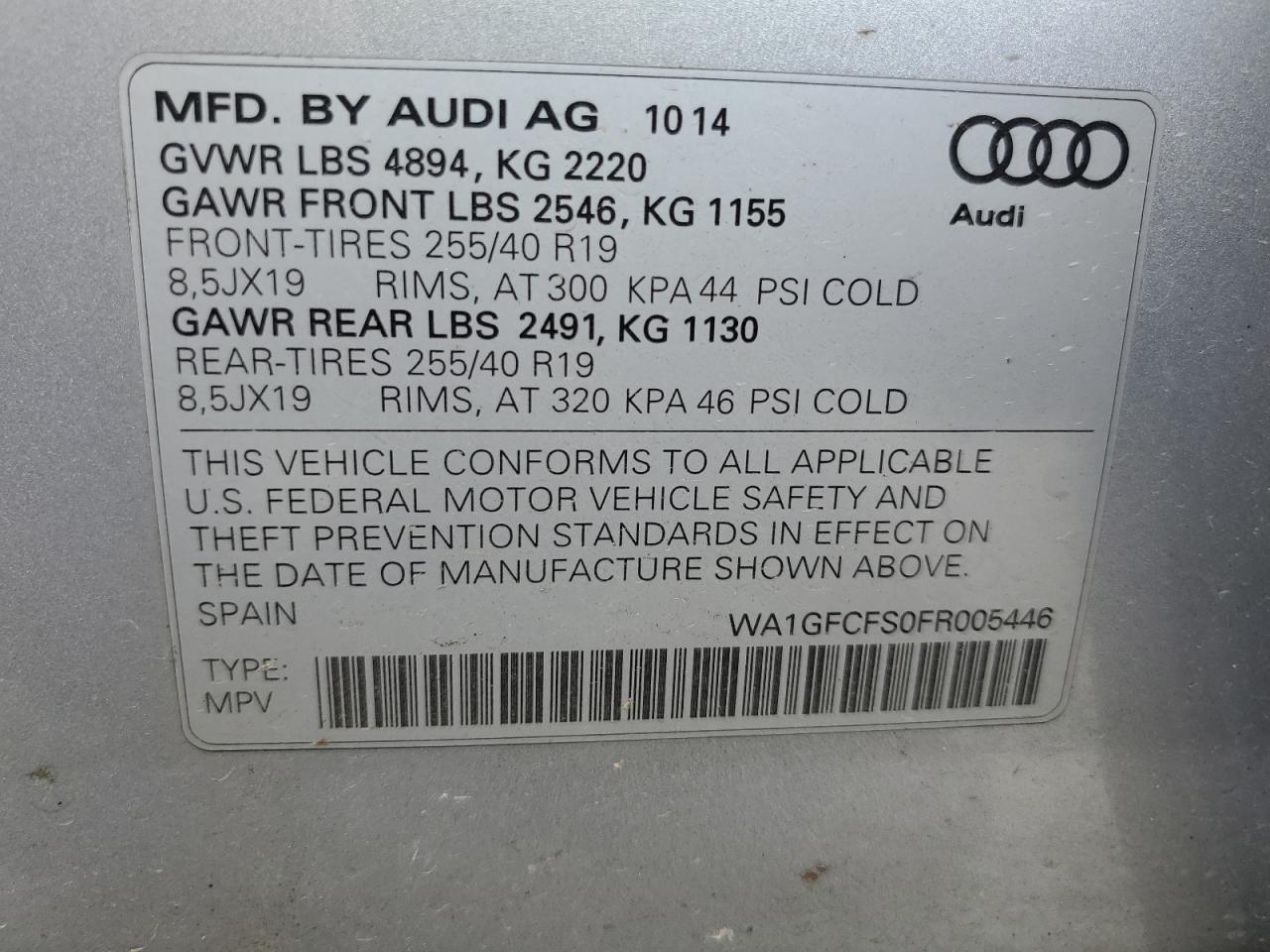 WA1GFCFS0FR005446 2015 Audi Q3 Prestige