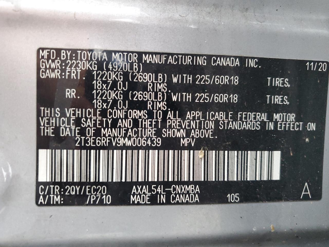 2T3E6RFV9MW006439 2021 Toyota Rav4 Xse