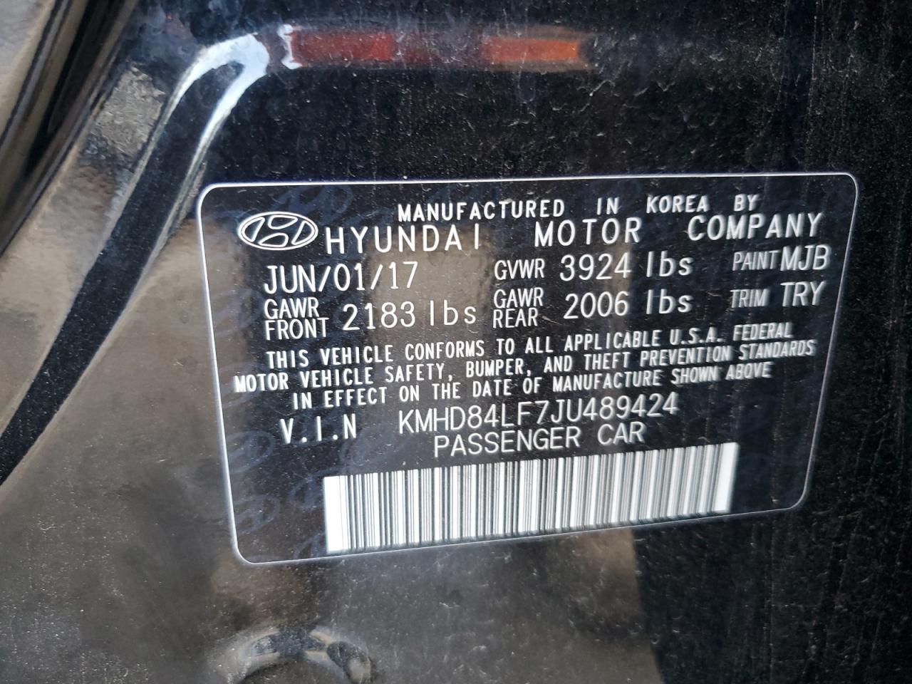 KMHD84LF7JU489424 2018 Hyundai Elantra Sel