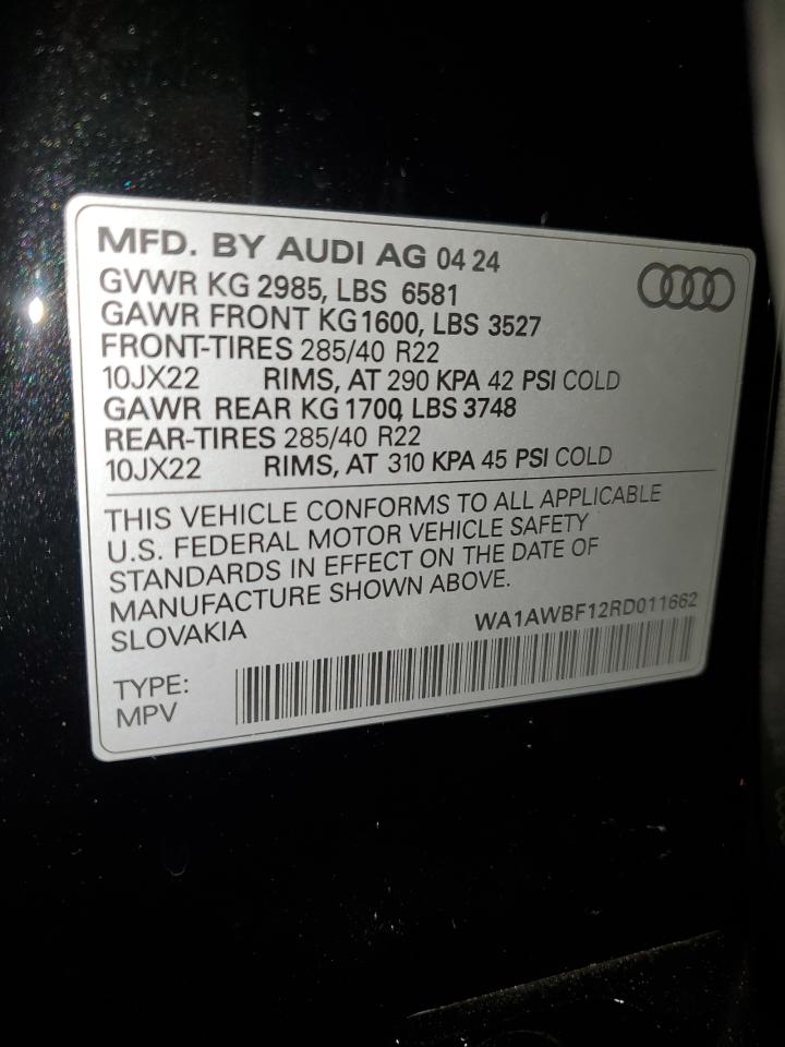 2024 Audi Sq8 Premium Plus VIN: WA1AWBF12RD011662 Lot: 71983614