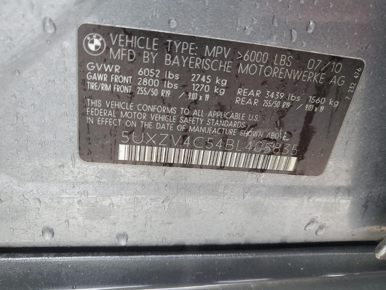 2011 BMW X5 xDrive35I VIN: 5UXZV4C54BL405835 Lot: 72961374