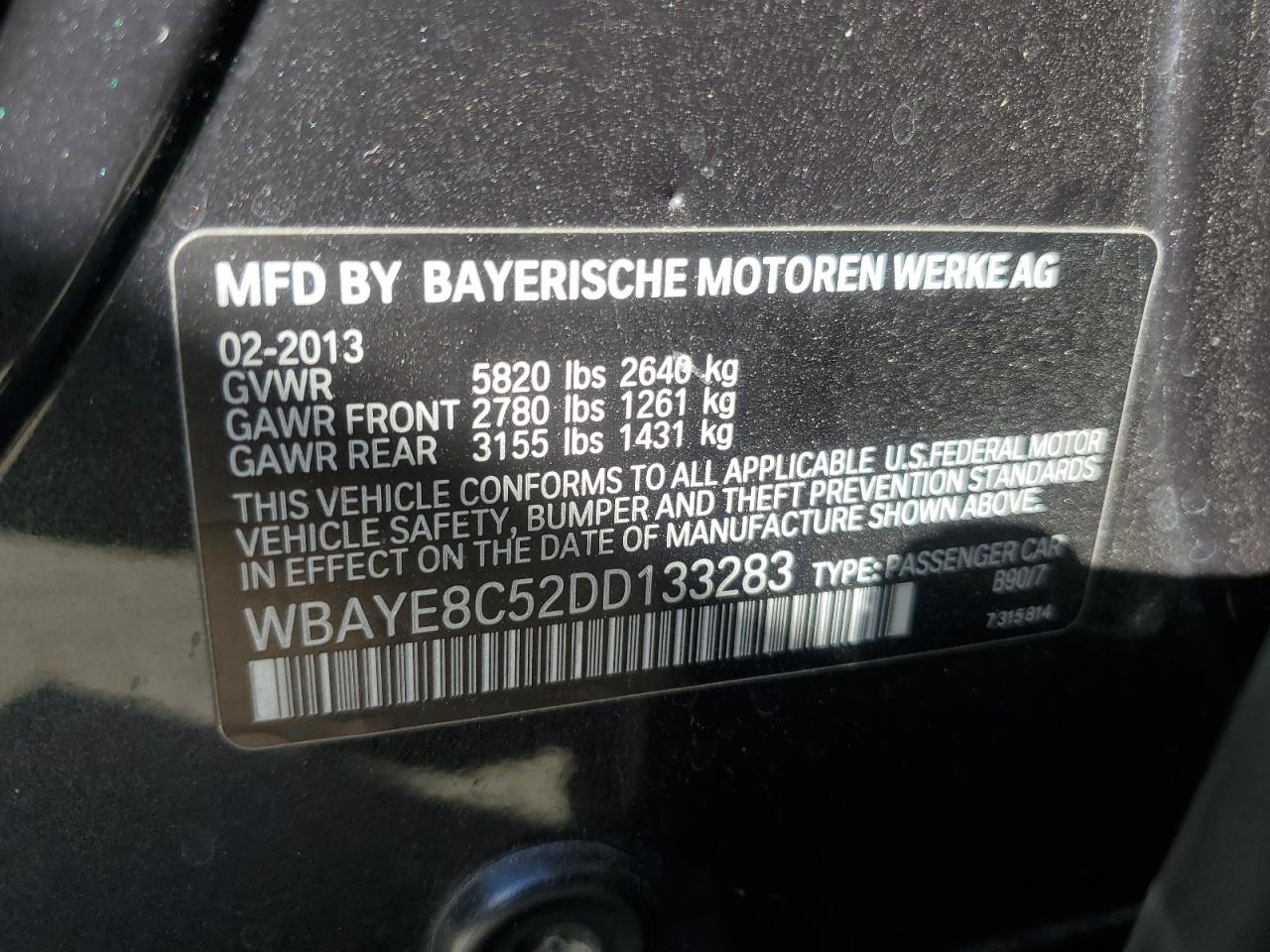 WBAYE8C52DD133283 2013 BMW 750 Li