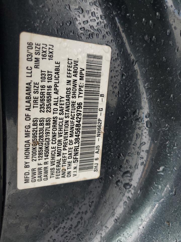 5FNRL38456B429796 2006 Honda Odyssey Ex