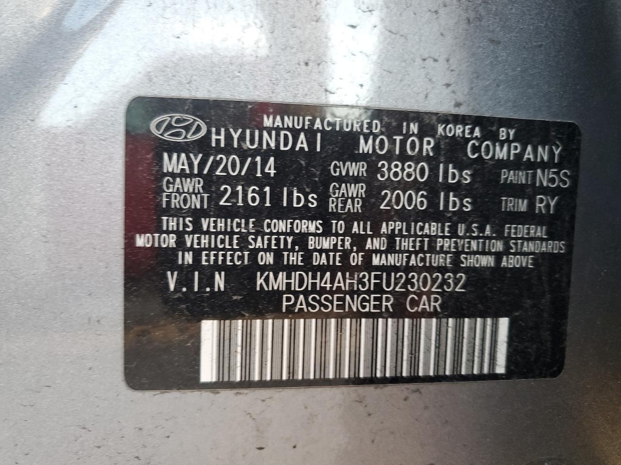 KMHDH4AH3FU230232 2015 HYUNDAI ELANTRA - Image 13