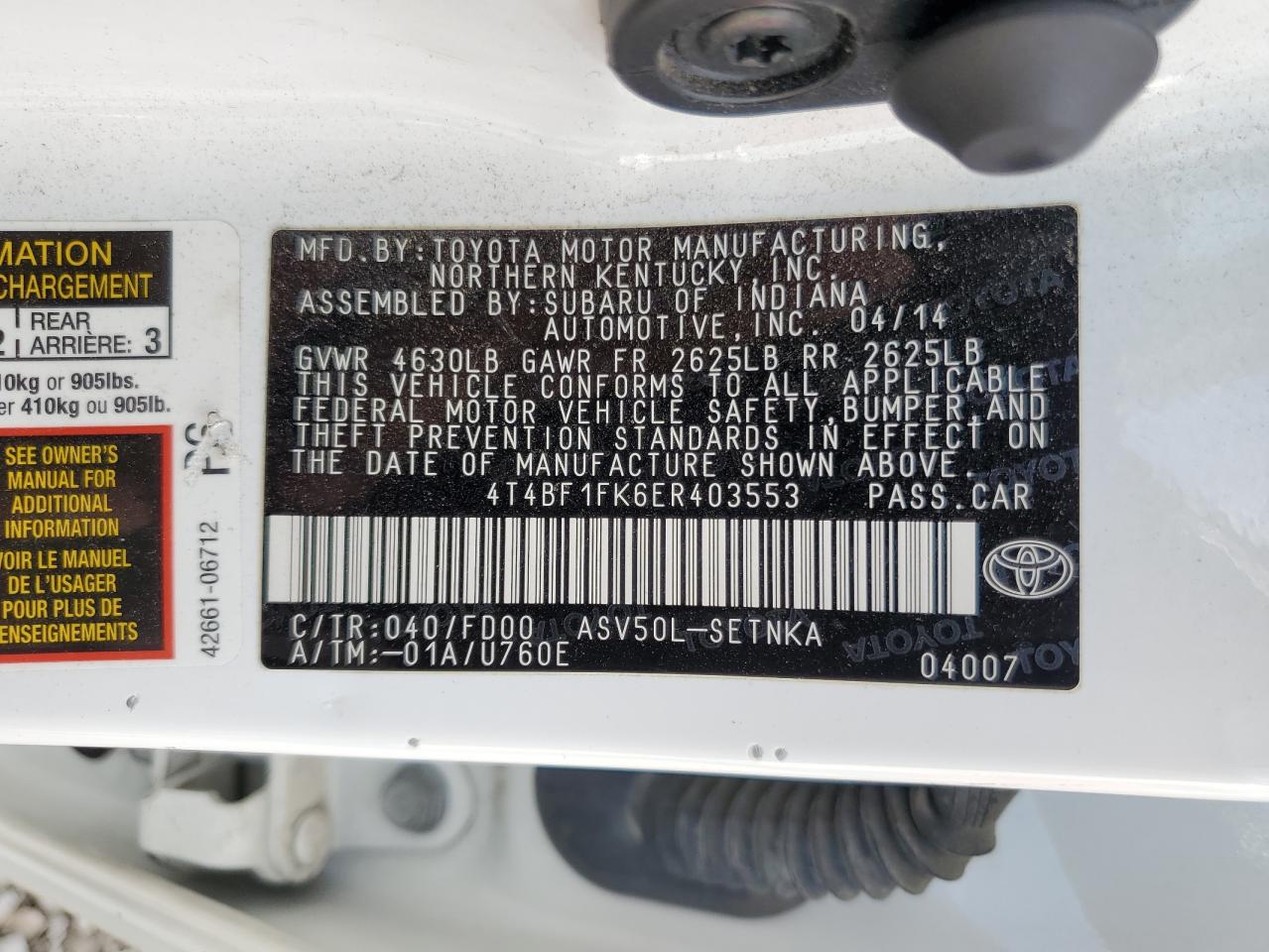 4T4BF1FK6ER403553 2014 Toyota Camry L