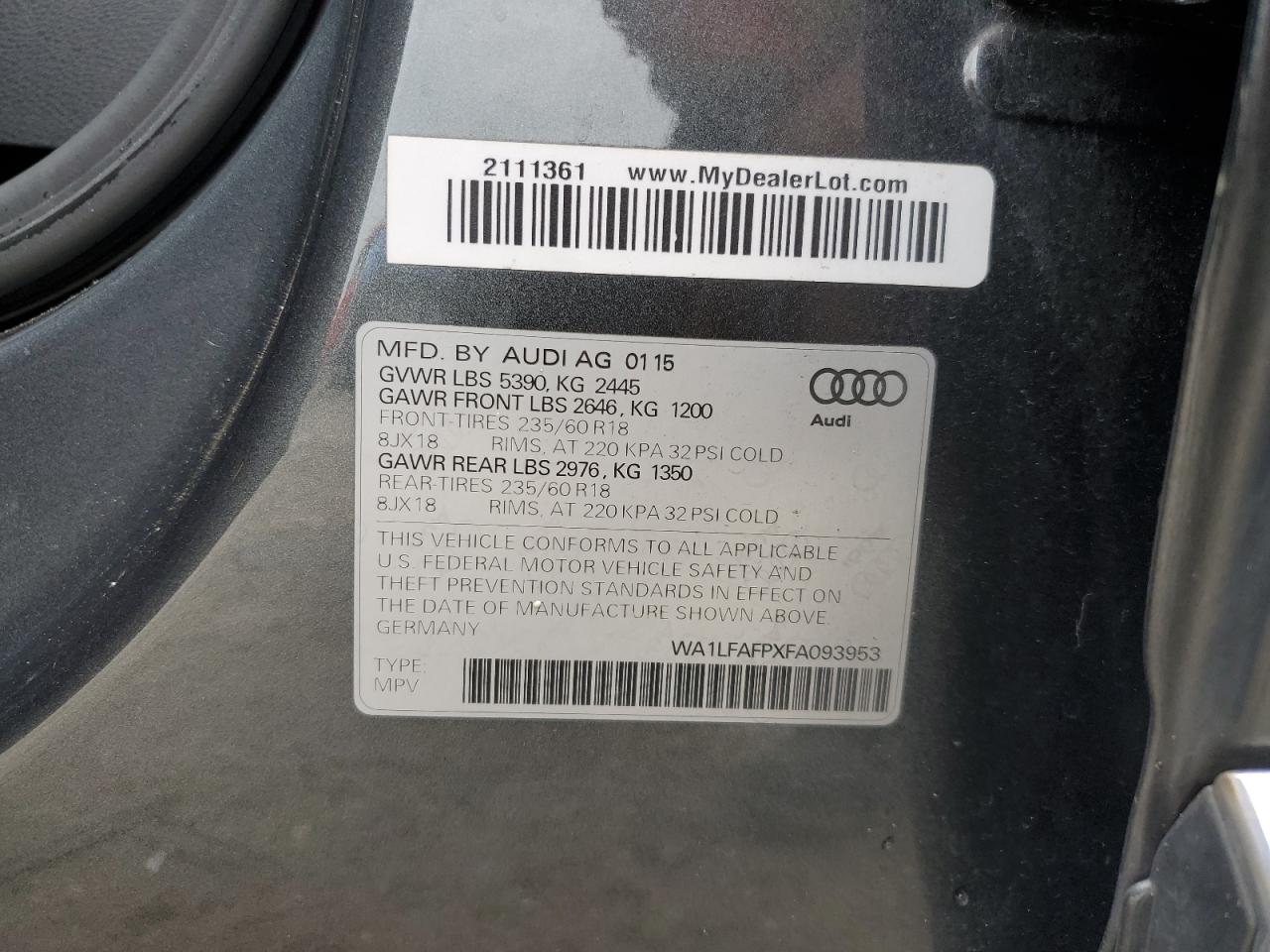 WA1LFAFPXFA093953 2015 Audi Q5 Premium Plus