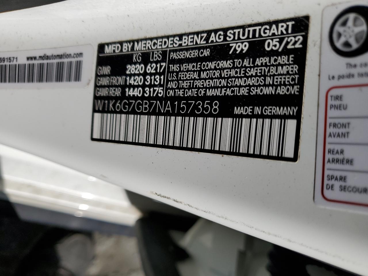 2022 Mercedes-Benz S 580 4Matic VIN: W1K6G7GB7NA157358 Lot: 73577574