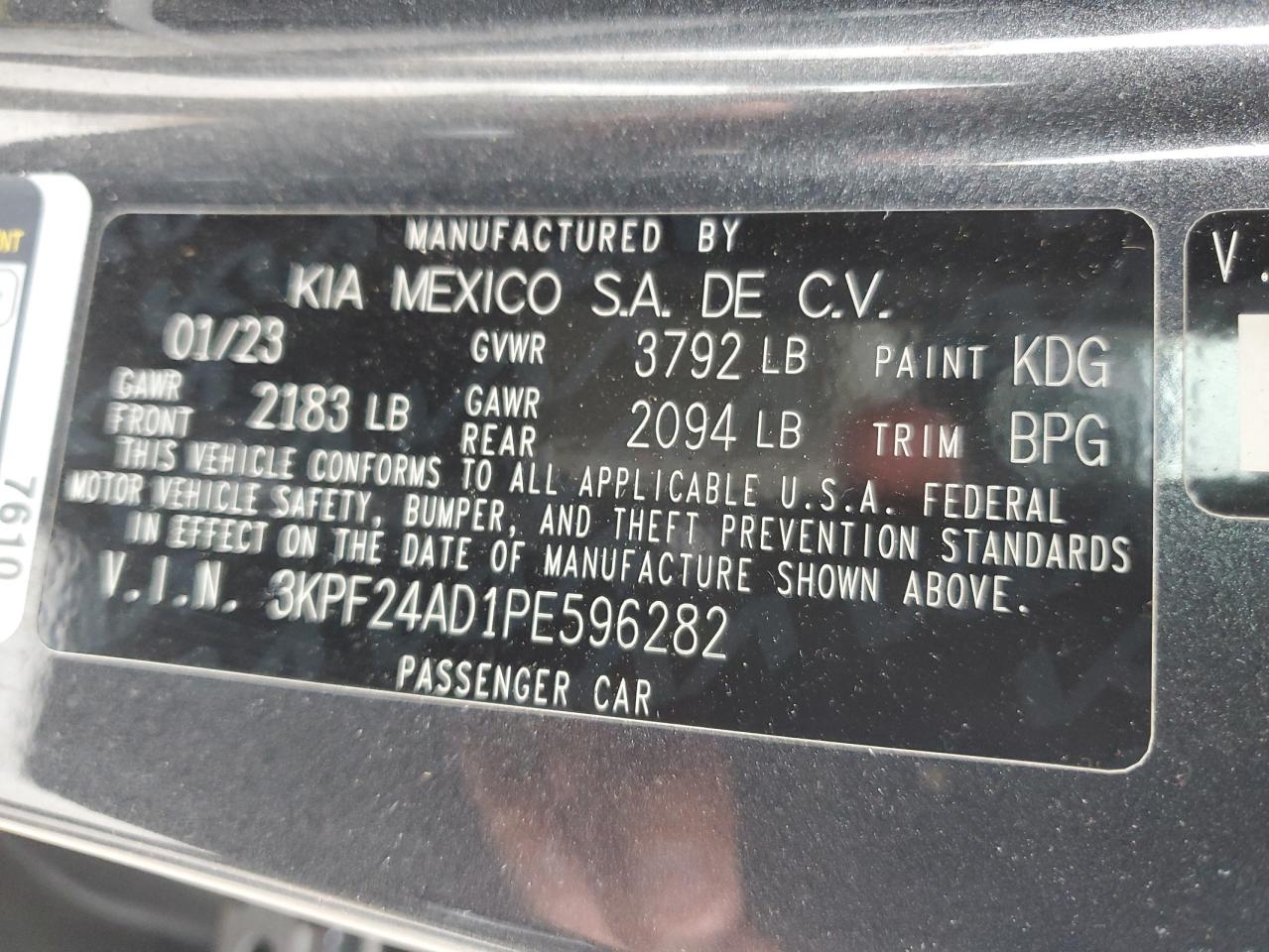 3KPF24AD1PE596282 2023 Kia Forte Lx