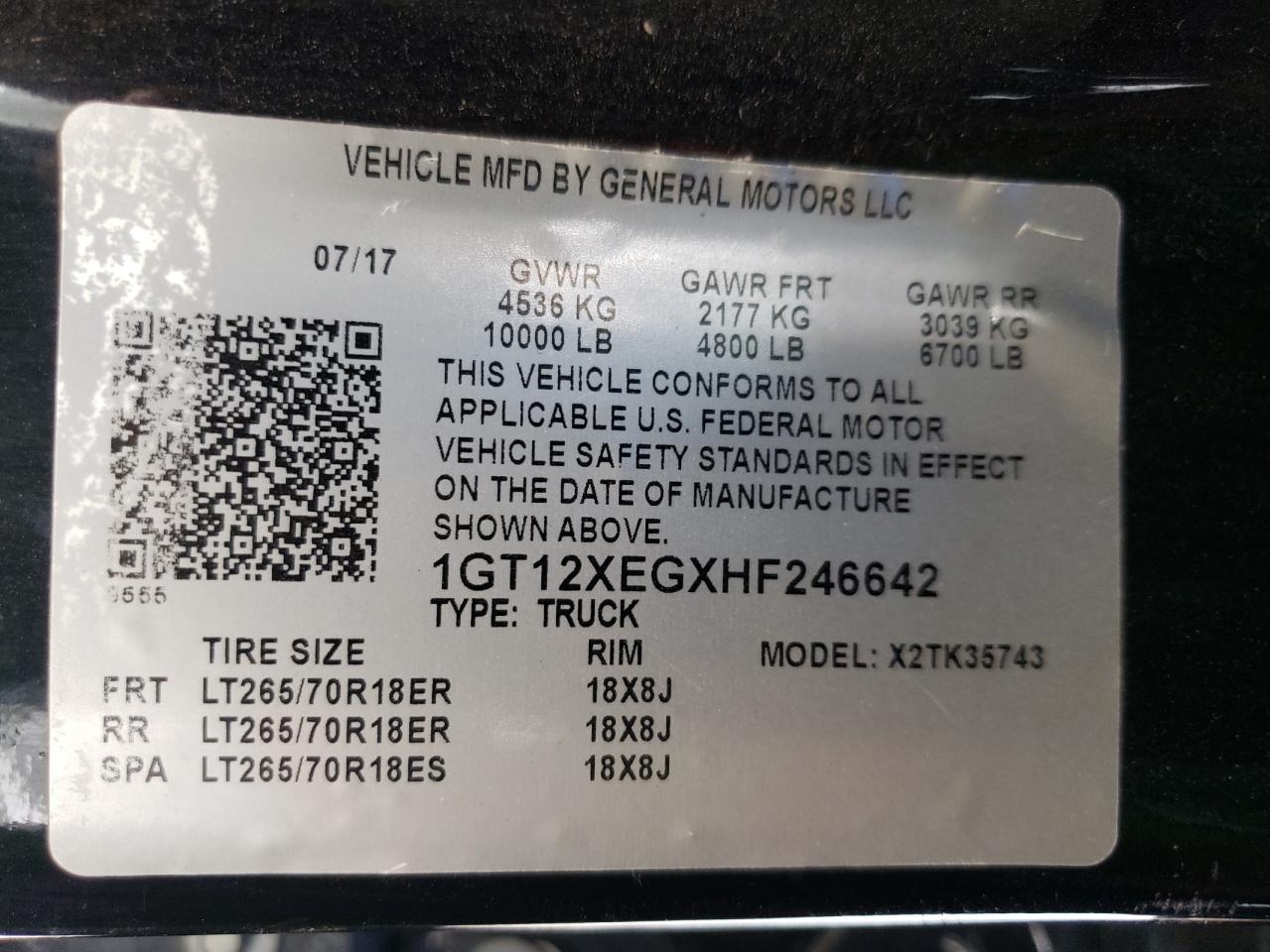 1GT12XEGXHF246642 2017 GMC Sierra K3500 Slt