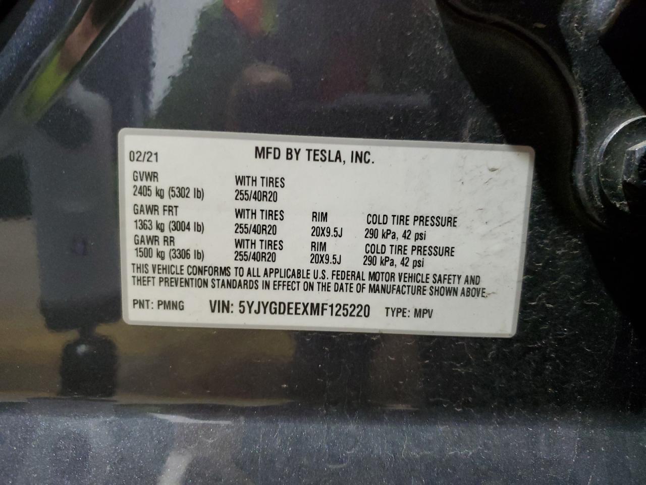 5YJYGDEEXMF125220 2021 Tesla Model Y