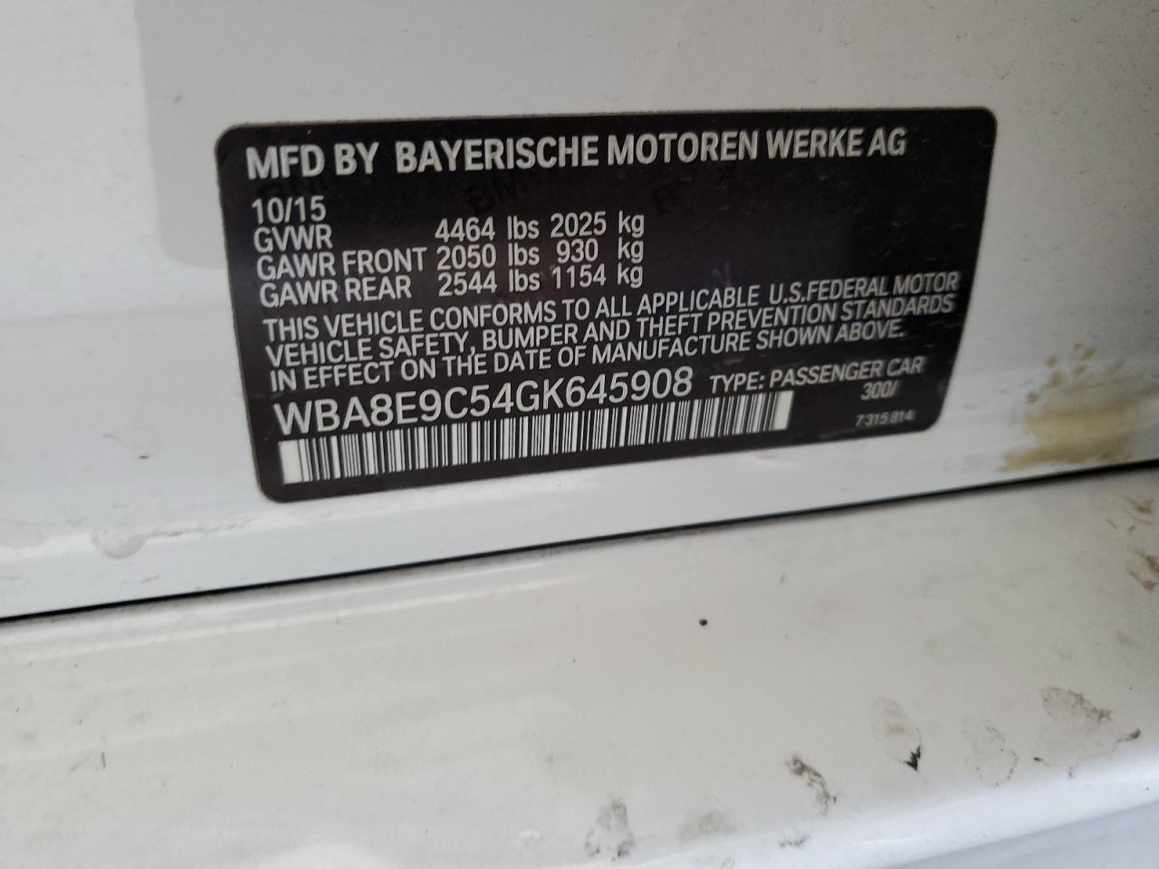 2016 BMW 328 I Sulev VIN: WBA8E9C54GK645908 Lot: 72392864