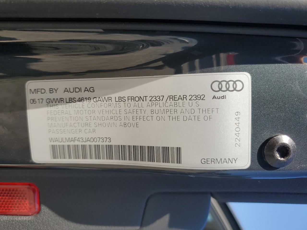 WAULMAF43JA007373 2018 Audi A4 Premium Plus