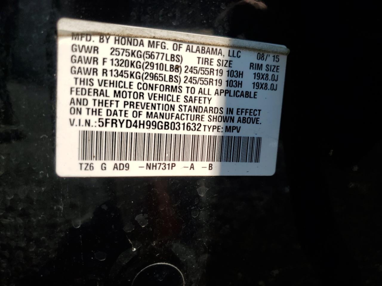 5FRYD4H99GB031632 2016 Acura Mdx Advance