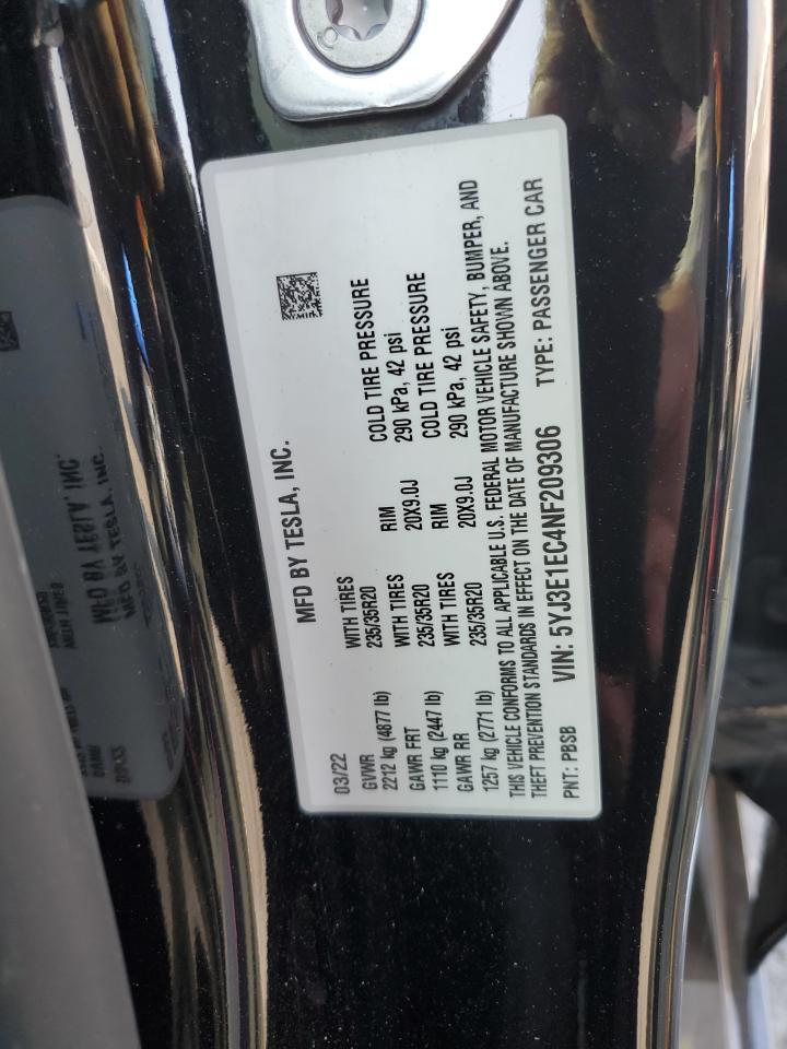 5YJ3E1EC4NF209306 2022 Tesla Model 3