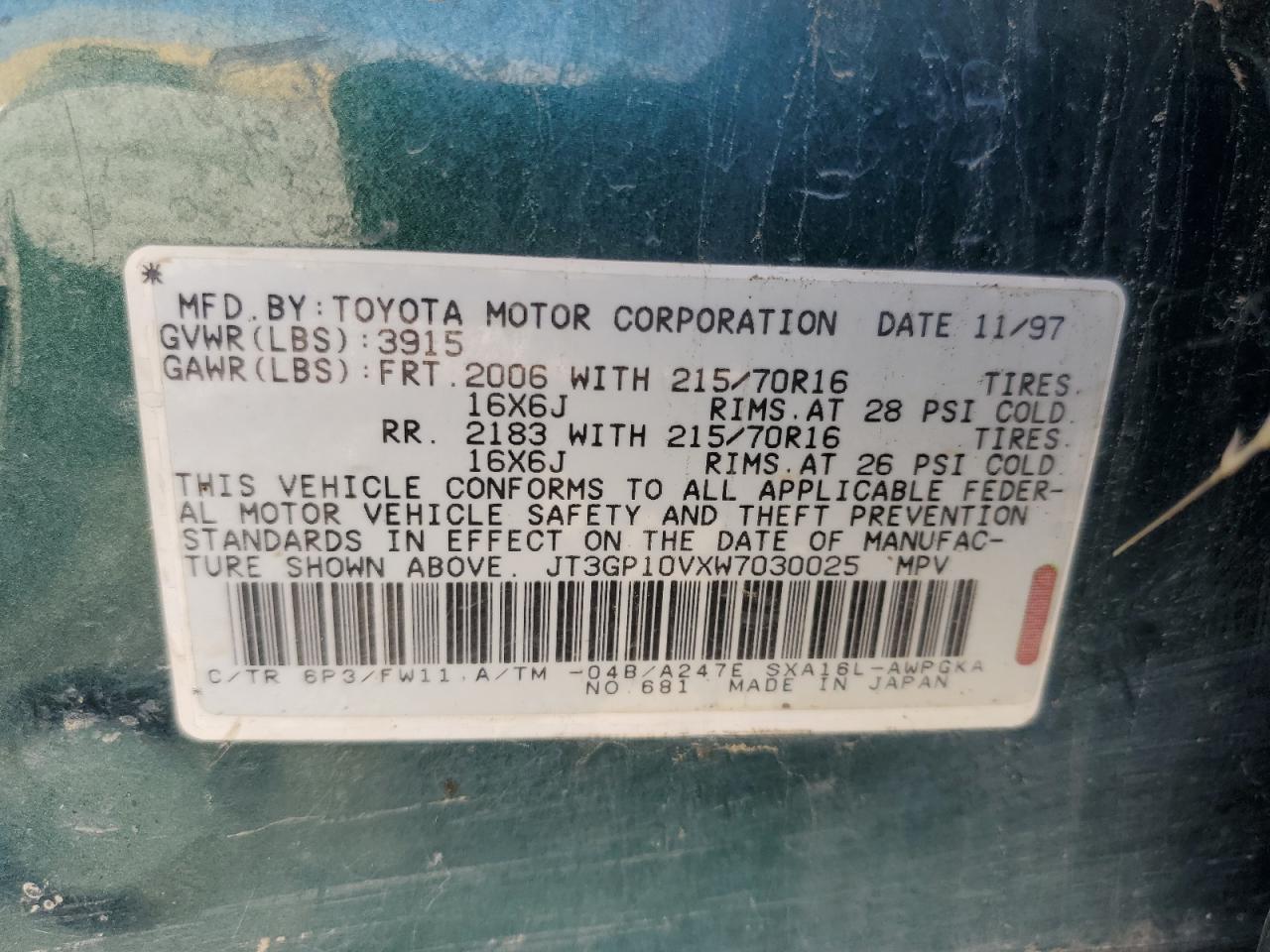 JT3GP10VXW7030025 1998 Toyota Rav4