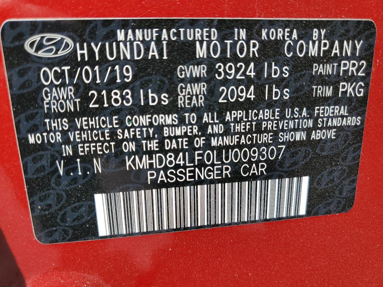 KMHD84LF0LU009307 2020 Hyundai Elantra Sel