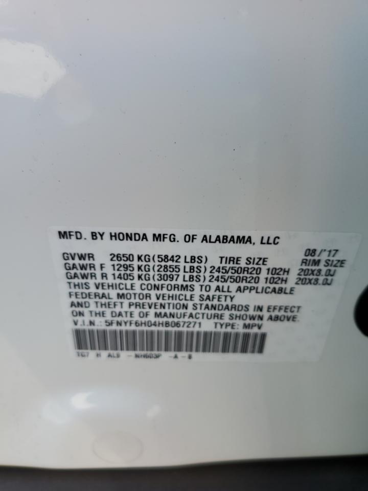 5FNYF6H04HB067271 2017 Honda Pilot Elite