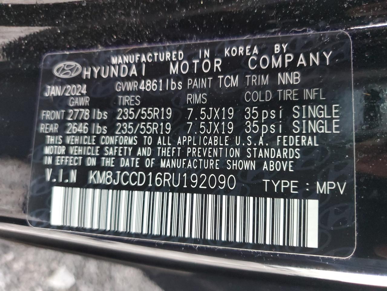 KM8JCCD16RU192090 2024 Hyundai Tucson Sel Convenience