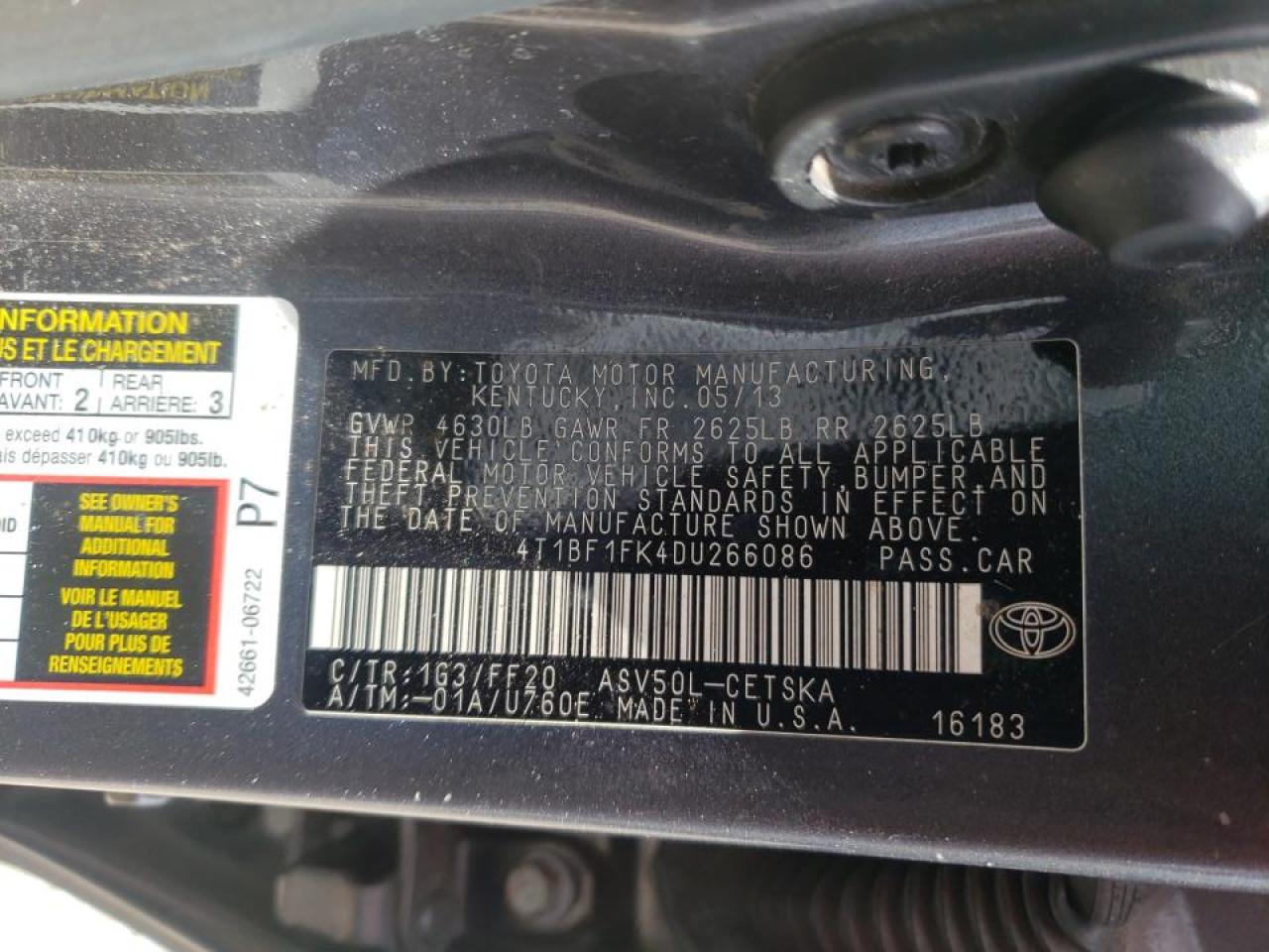 4T1BF1FK4DU266086 2013 Toyota Camry L