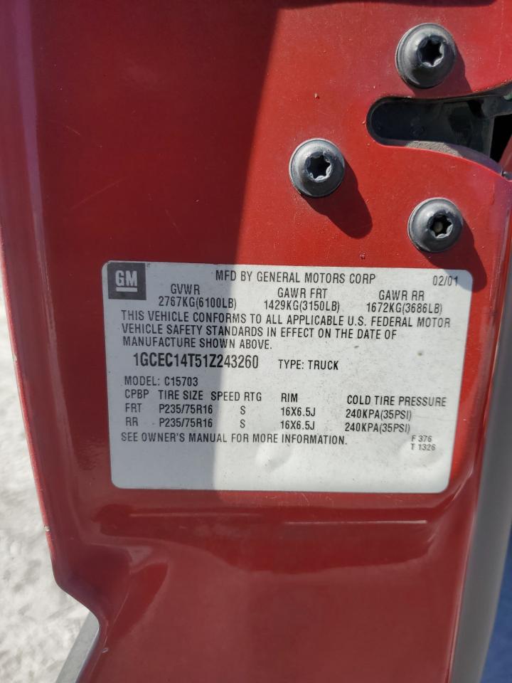 2001 Chevrolet Silverado C1500 VIN: 1GCEC14T51Z243260 Lot: 73569944