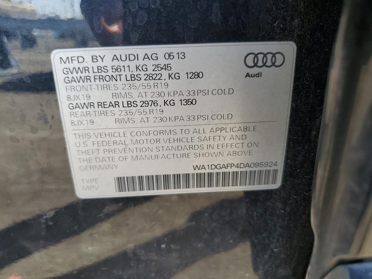 2013 Audi Q5 Premium Plus VIN: WA1DGAFP4DA095924 Lot: 73331404