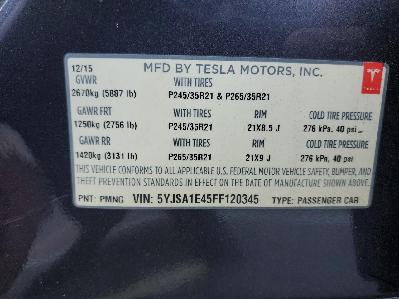 5YJSA1E45FF120345 2015 Tesla Model S