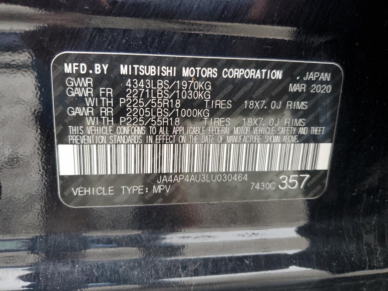 2020 Mitsubishi Outlander Sport Se VIN: JA4AP4AU3LU030464 Lot: 72913514