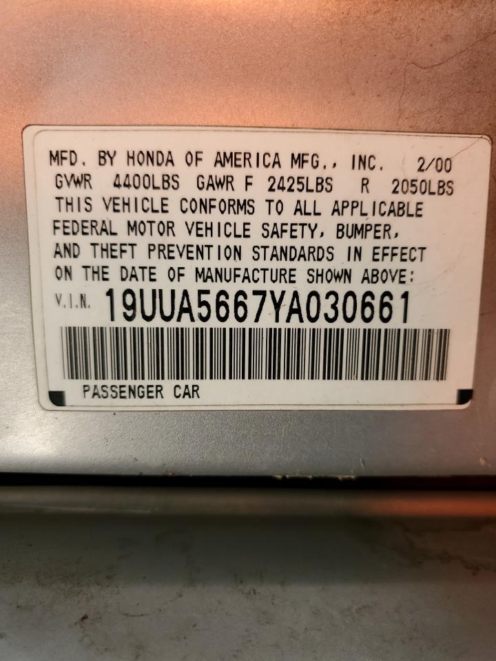 2000 Acura 3.2Tl VIN: 19UUA5667YA030661 Lot: 72713854