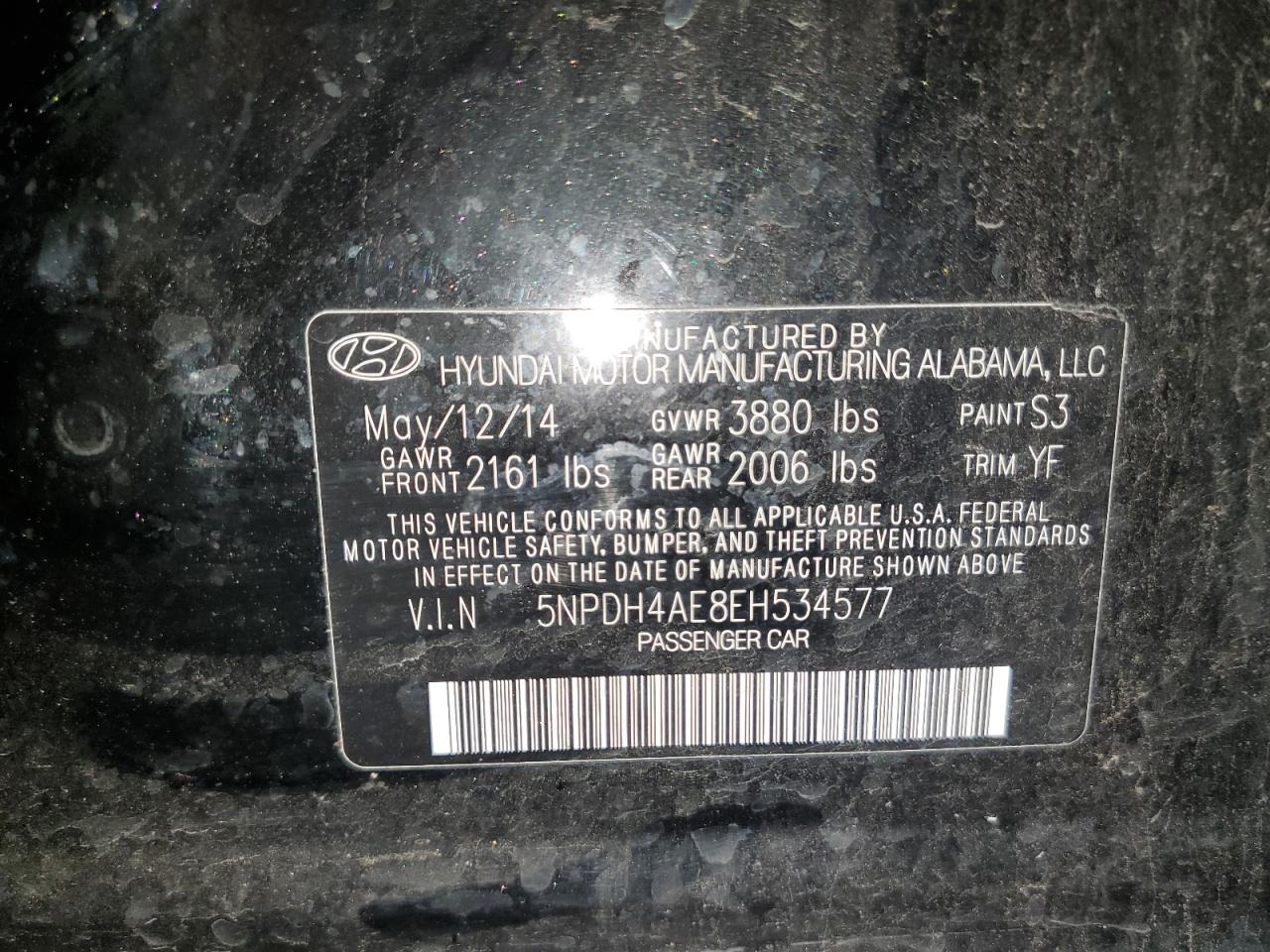 5NPDH4AE8EH534577 2014 Hyundai Elantra Se