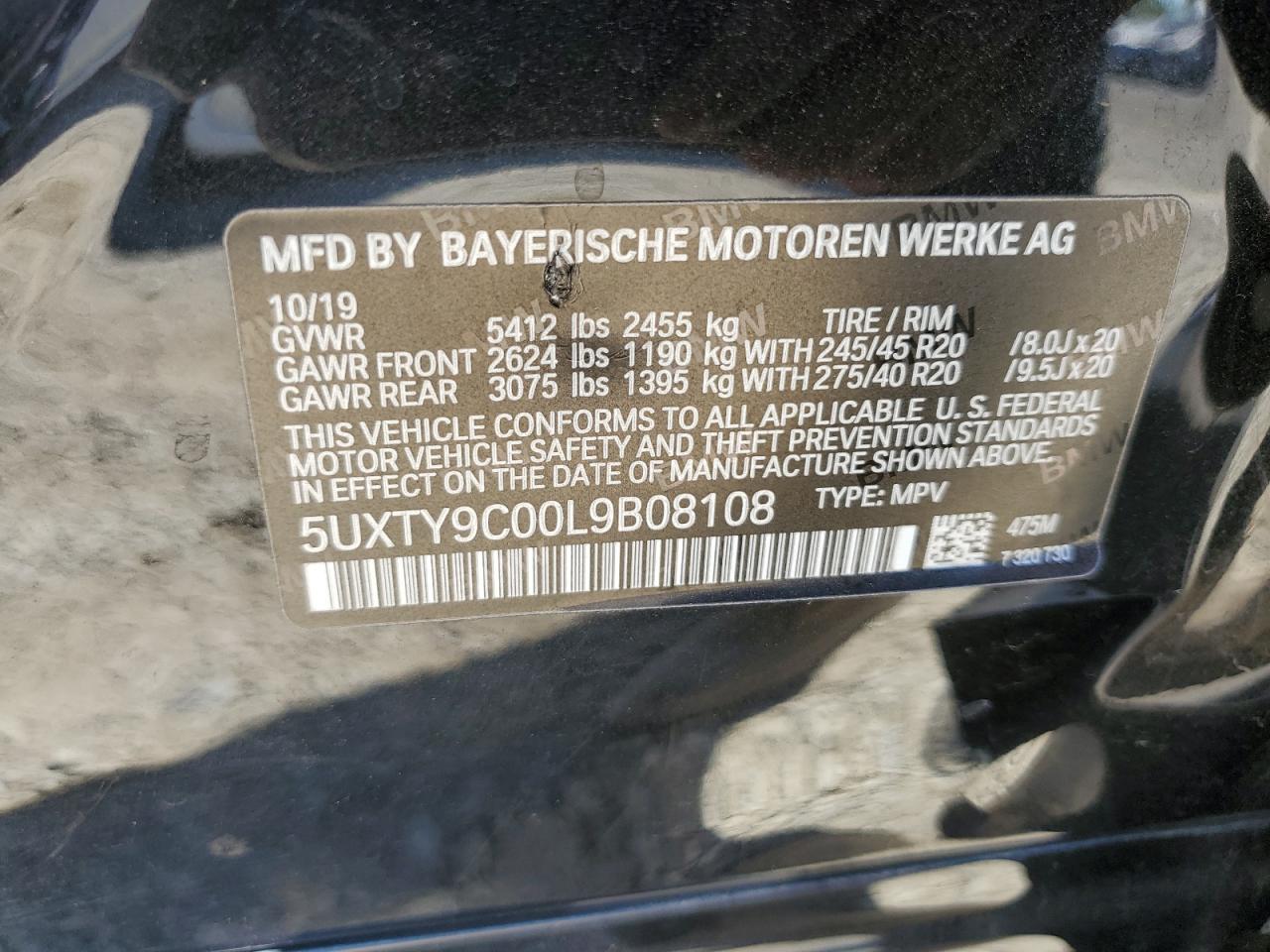 2020 BMW X3 xDrivem40I VIN: 5UXTY9C00L9B08108 Lot: 74005464